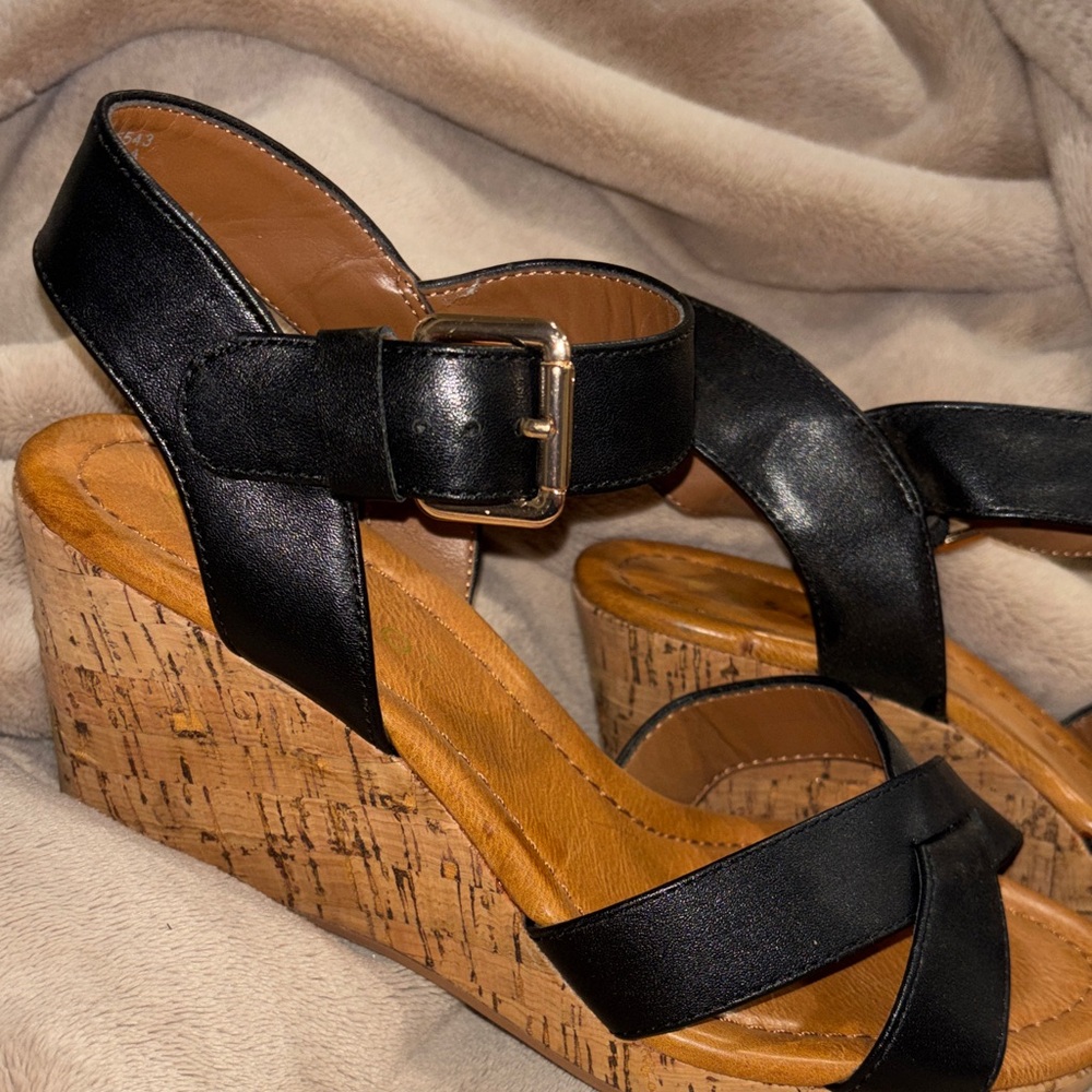 Pesaro Black Cork Wedge Sandals - Picture 2 of 6
